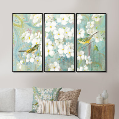 " Birds On Blossom " 3 - Pieces Painting Print