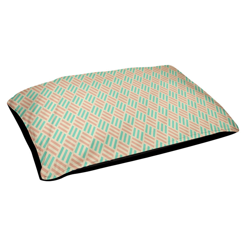 Coussin pour chien à rayures losanges Byrge, Très grand (l 52 po x P 42 po x H 17 po), Bleu sarcelle / orange clair