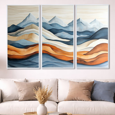 «Mountain Line Reverie - Blue Nature Landscape», reproduction de toile encadrée 3 pièces