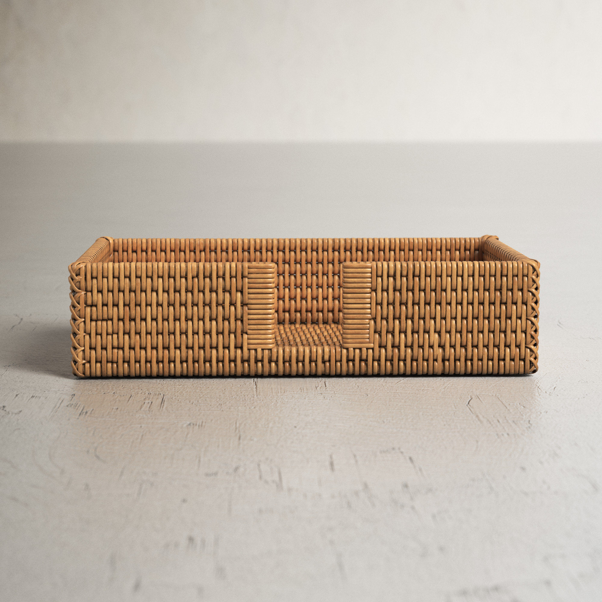 Rattan Guest with Cutout Napkin Holder, Honey Brown