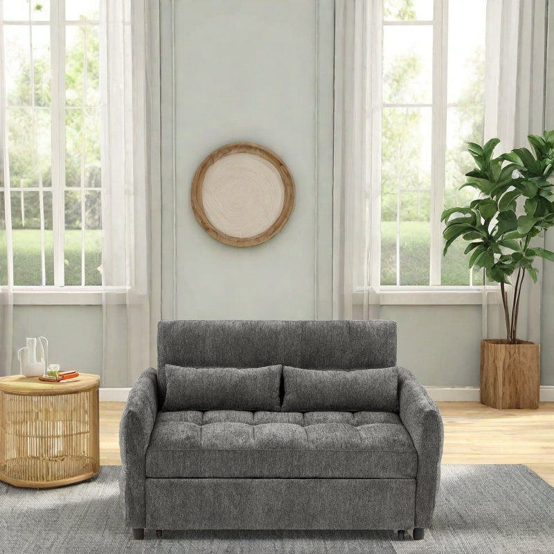 Canapé-lit convertible avec ports USB intégrés, revêtement en chenille touffeté, mousse haute densité et structure robuste pour le salon, la chambre à coucher