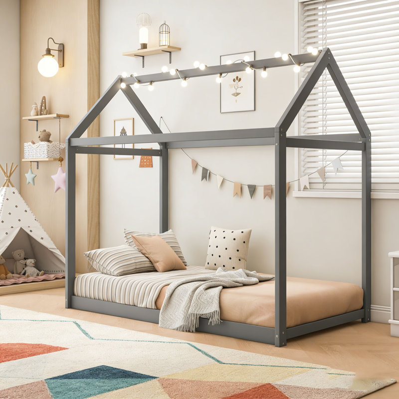 Lit simple en bois, Gris