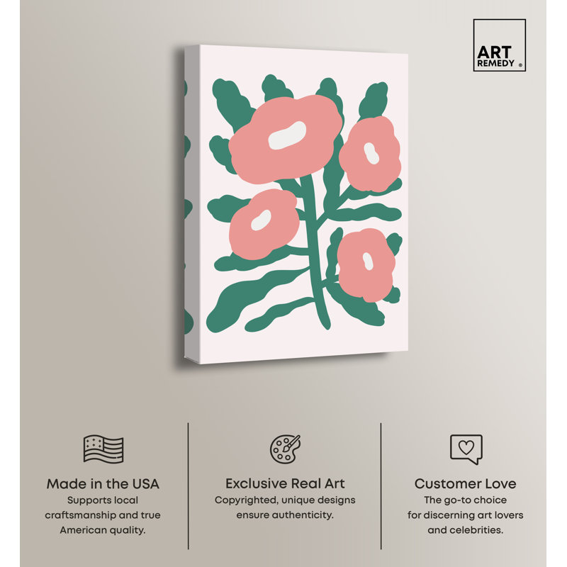 Blush Pink and Green Floral Canvas Wall Art, 10" x 15"