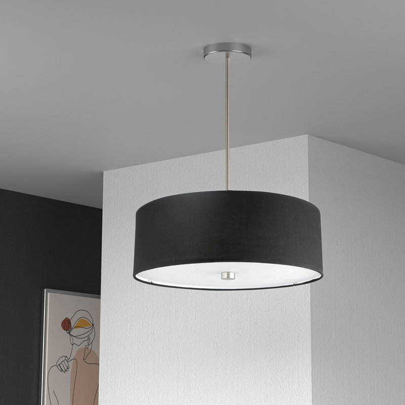 Lustre tambour 4 lumières à abat-jour Tess, Noir, Chrome satiné