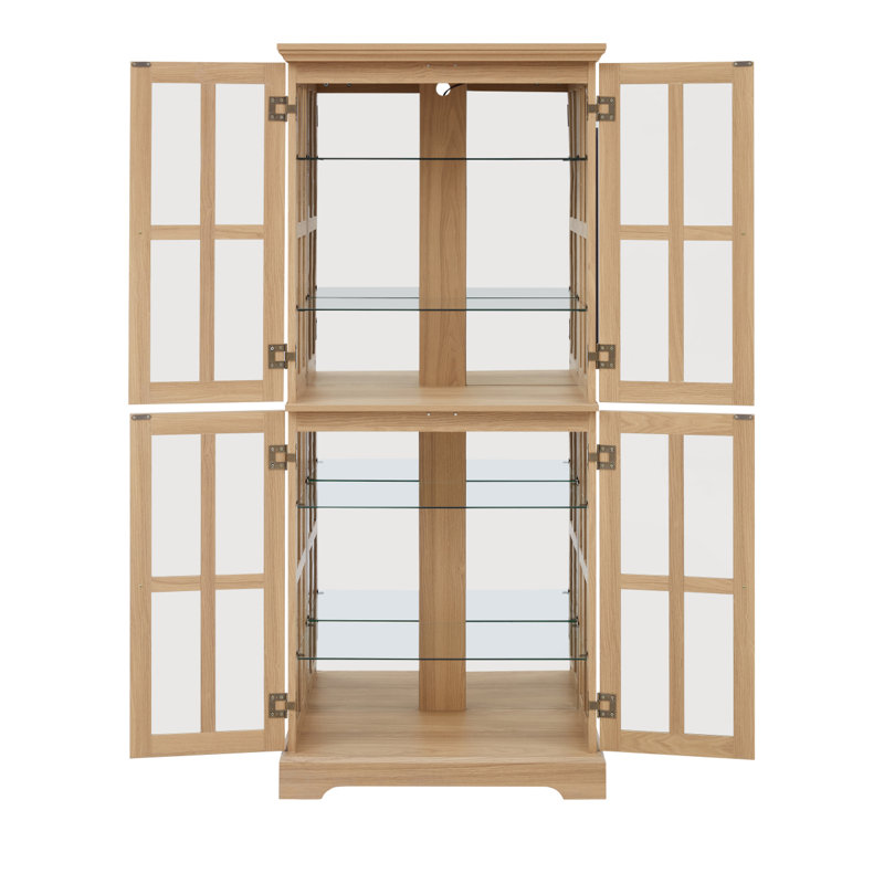 Curio Display Cabinet, Antique Display Cabinet With Glass Doors Adjustable Shelves For Collectibles Four Door Design Vintage Showcase For Home Or Office Antique Display Case E26 Bulb Included
