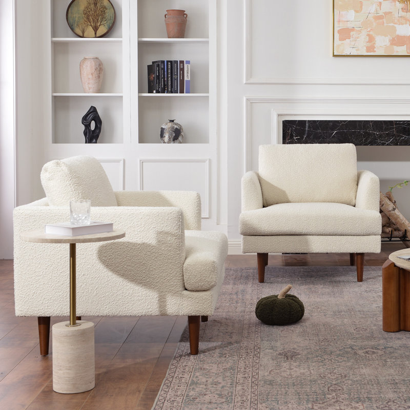 Miller Upholstered Swivel Armchair (set Of 2), Cream Boucle