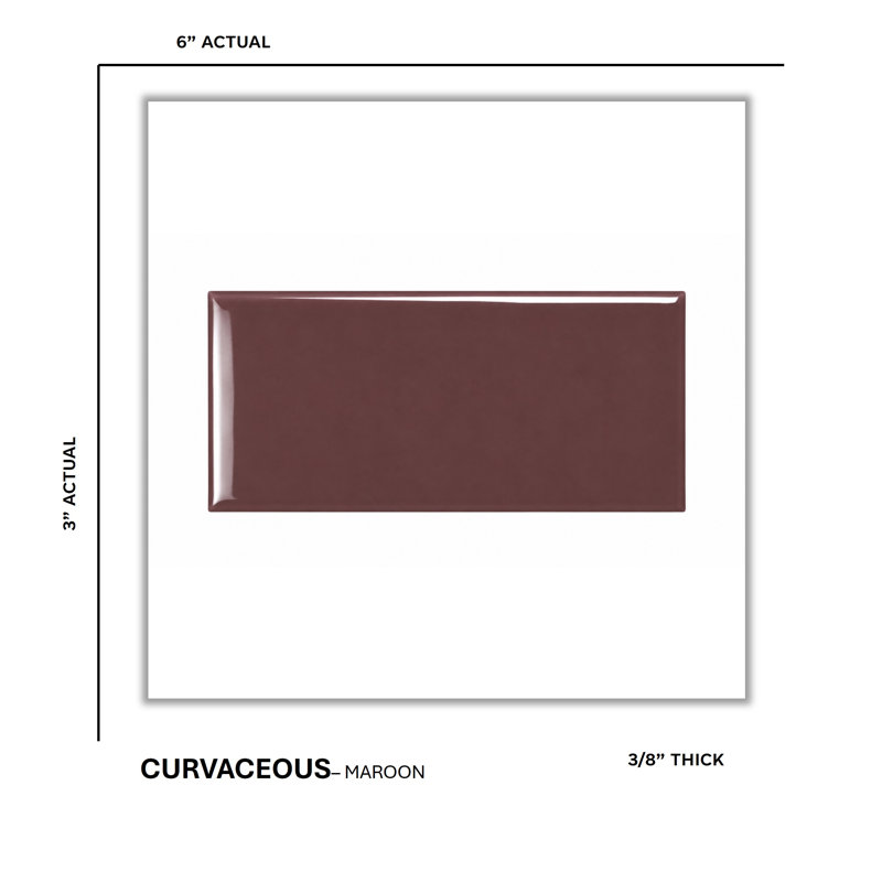 Curvaceous 3" x 6" Ceramic Wall Tile, Maroon