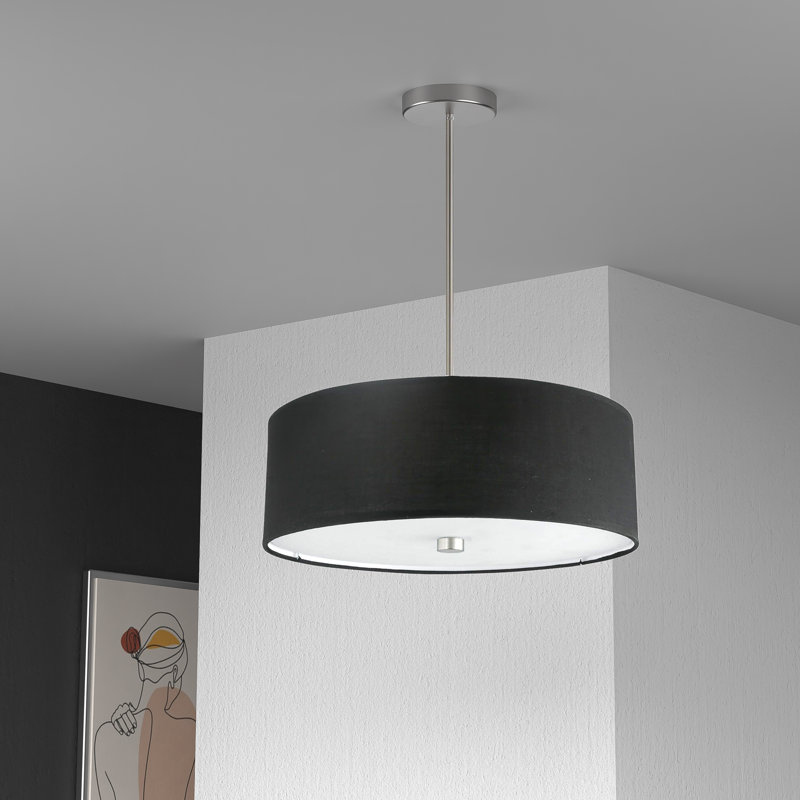 Lustre tambour 4 lumières à abat-jour Tess, Noir, Chrome satiné