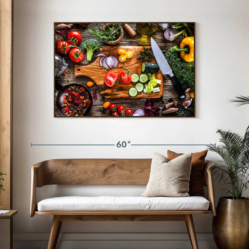Légumes, ingrédients frais, 46 po x 31 po, Cadre flottant en noyer