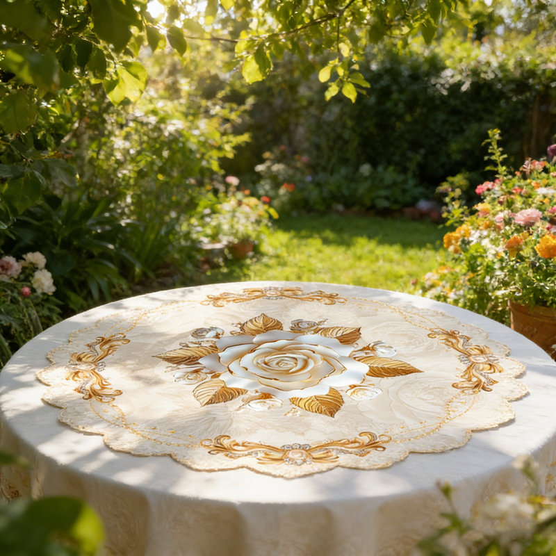 Spring Summer Tablecloth 152cm Round, Flowers Floral Table Cover for Party Picnic Dinner Decor
