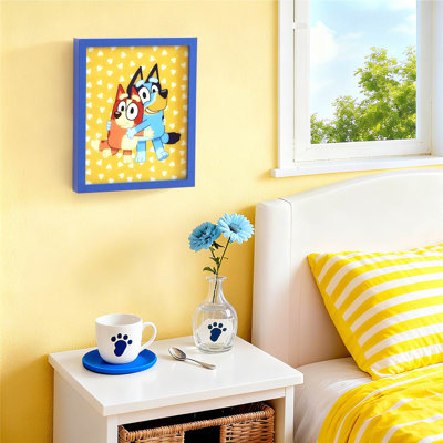 Bluey & Bingo LED Dual Wall Art,Kids Room Décor, Official Bluey Cartoon Print, Colourful Framed Artwork for Playroom, Nursery, or Bedroom,9.5"x11.5"