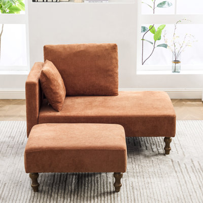 Chaise longue rembourrée, 62 po x 30 po x 34 po, chenille, 1 pièce, chaise longue, brun clair, siège allongé qui supporte l'inclinaison complète et le repose-pieds