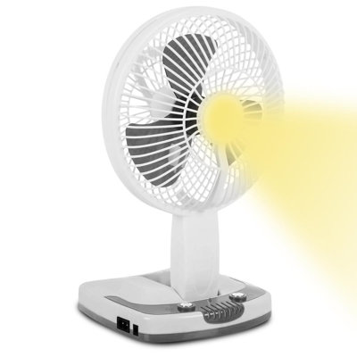 Ventilateur de bureau et mural rechargeable de 5 pouces avec inclinaison réglable, ventilateur portatif à 2 vitesses avec éclairage de travail à DEL technique, blanc et gris