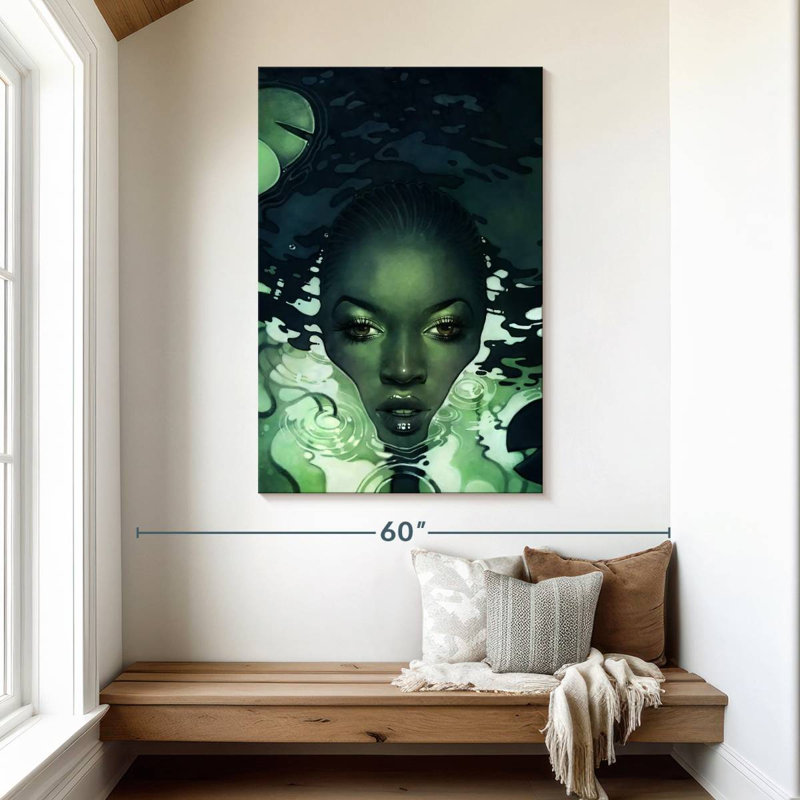 Leisha, femme verte dans une eau sombre, H 48 po x l 32 po