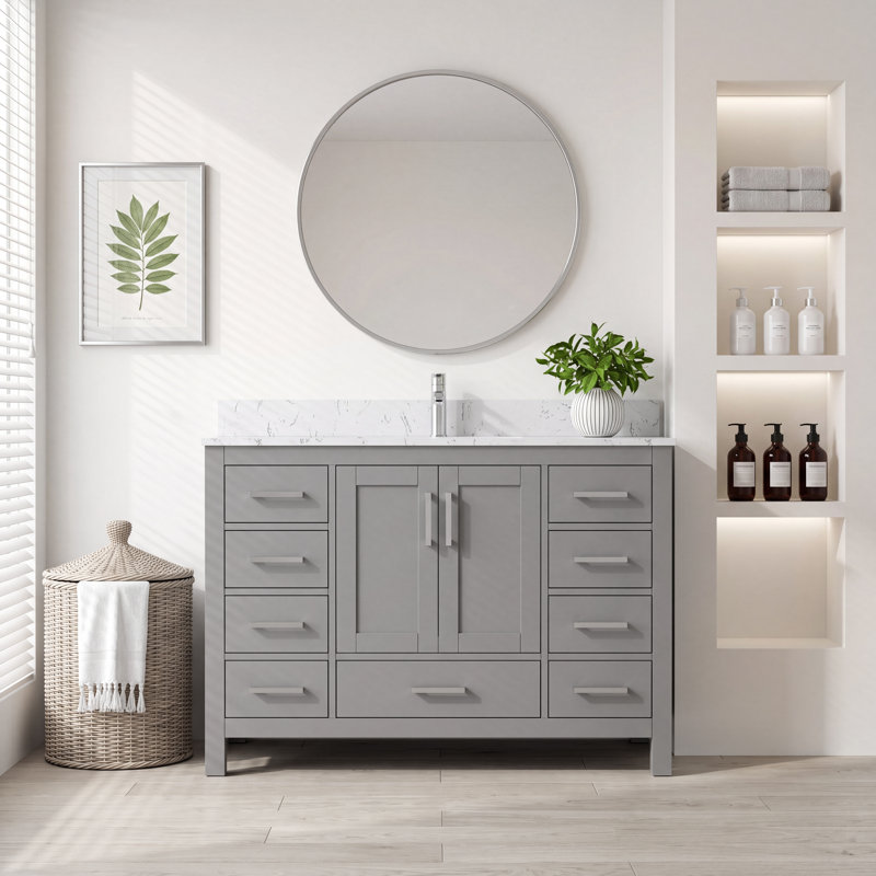 Meuble-lavabo multifonctionnel 48 po avec 2 portes, 9 tiroirs et trou de robinet pré-percé 48 po