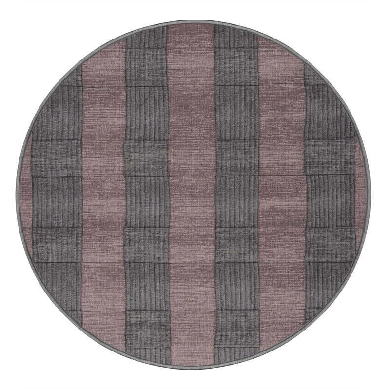Tapis gris à carreaux lavable à la machine, Rond 6 pi