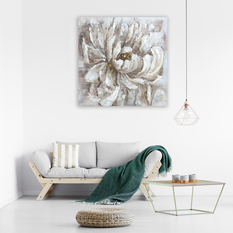 Fleur - peinture sur toile tendue, H 40 po x l 40 po x P 1,5 po