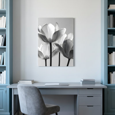 Black And White Tulip Floral Art Canvas Wrapped Wall Art Oil Painting Print Set Of 1