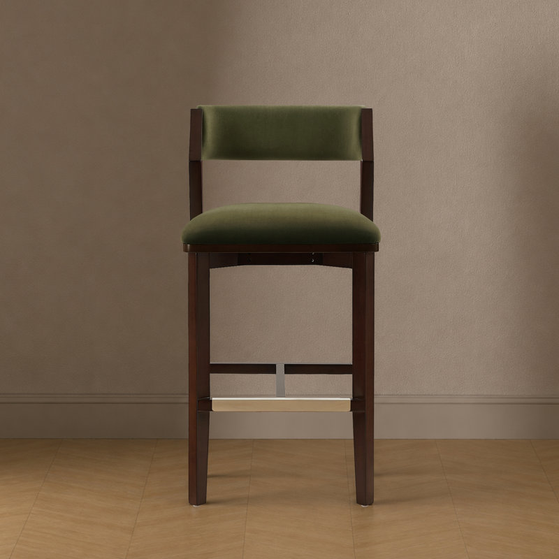 Patricia Modern Velvet Upholstered Bar Stool with Beech Wood Frame in Turtle Green, Bar Stool (28.9" Seat Height)