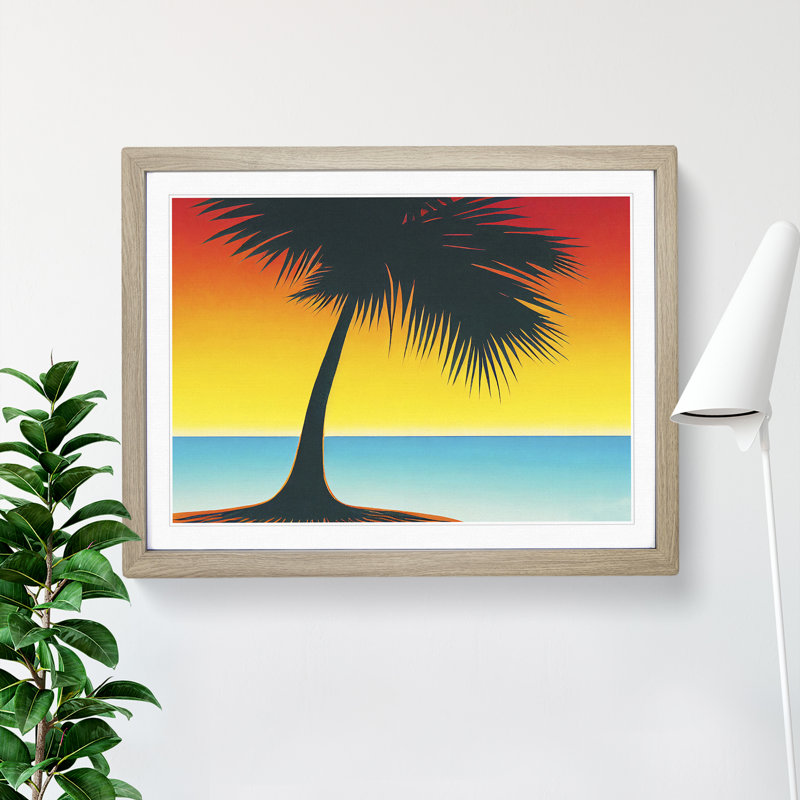 Inspiring Palm Tree - Single Picture Frame Print, 46cm H x 64cm W x 2cm D, Oak