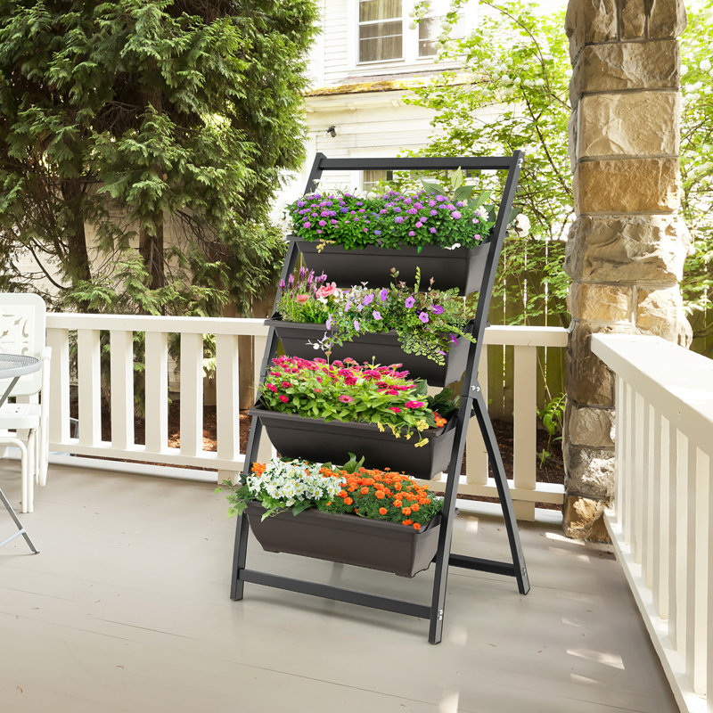 Boîte à fleurs surélevée à 4 niveaux avec 4 jardinières Landingham Red Barrel Studio®, 2