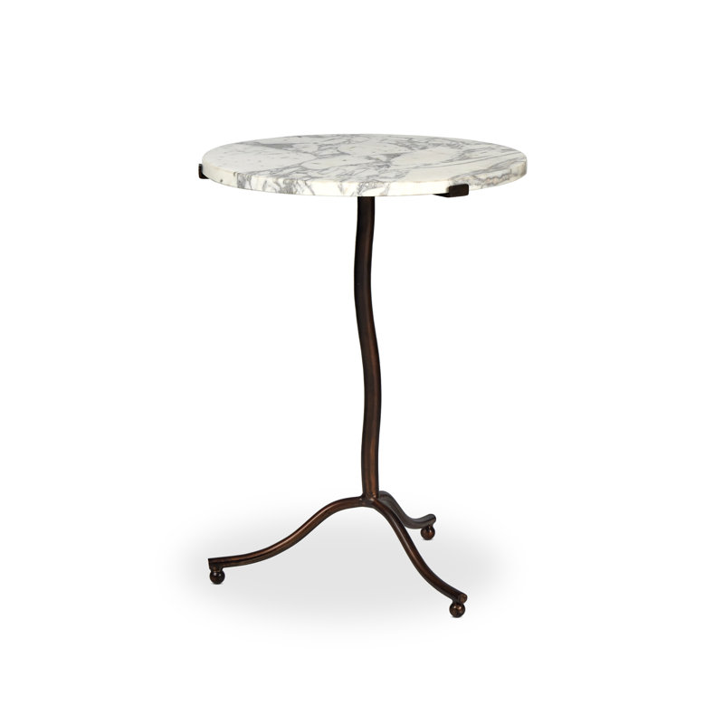 SOPHIE Marble End Table, Veined White Top/Antique Rust Base