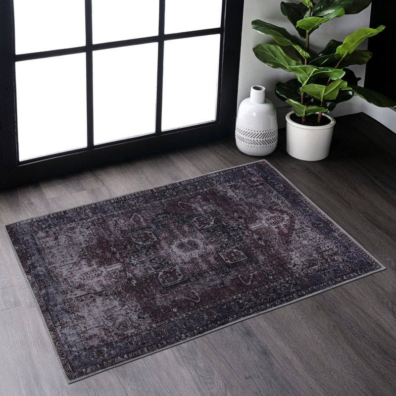 Tapis 2X3 lavable à la machine, doux, antidérapant, pour chambre à coucher, salon, cuisine, salle à manger - bourgogne, lavable pour animaux de compagnie, à poils courts et approuvé par les animaux de compagnie