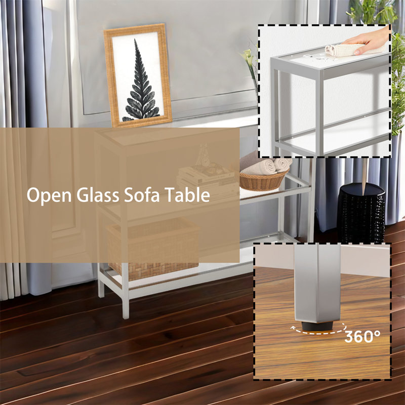 35.43'' Glass Top Console Table, White