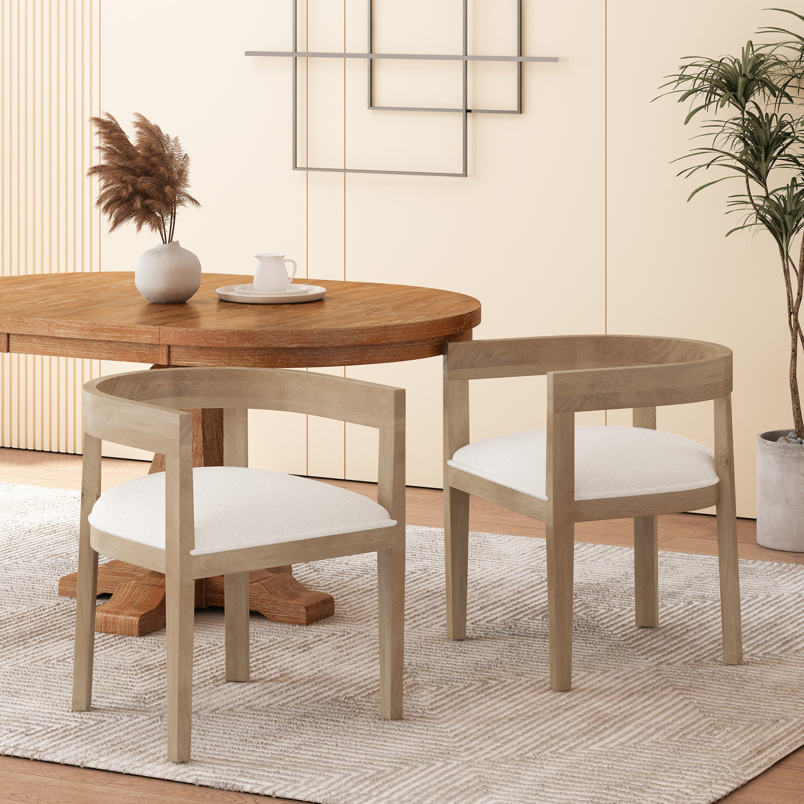 Daney Dining Armchair, Almond Boucle, Light Ash
