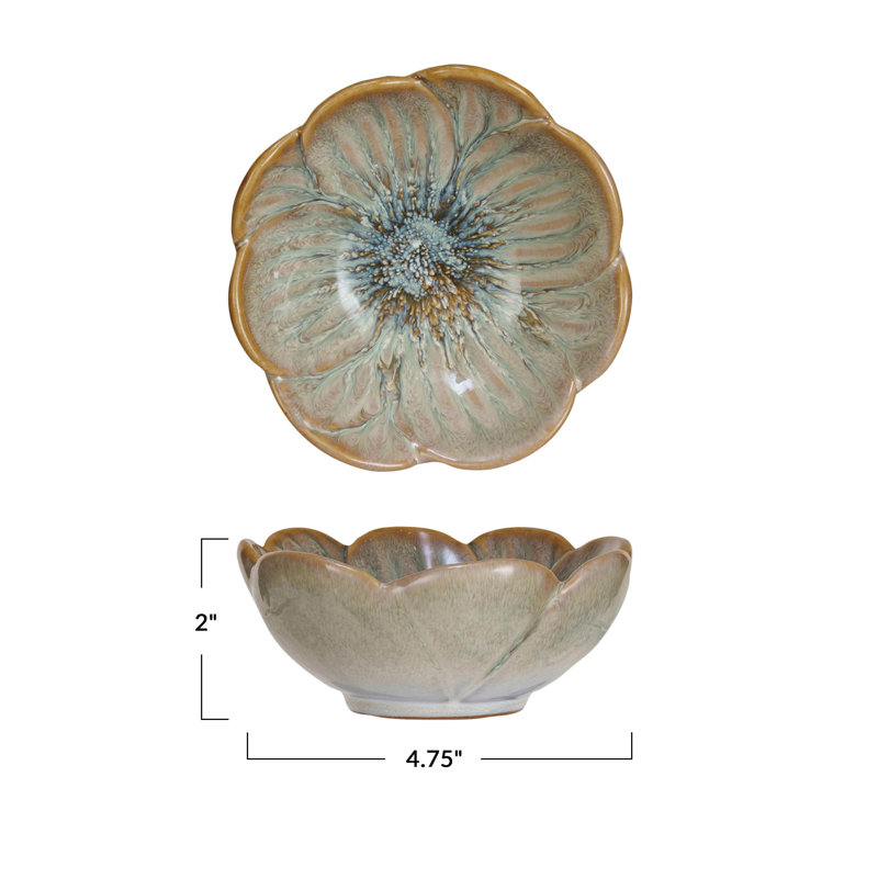 Stoneware Flower Bowl with Reactive Glaze