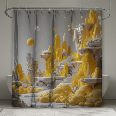 Yellow Fantasy Landscape Shower Curtains Extra Long