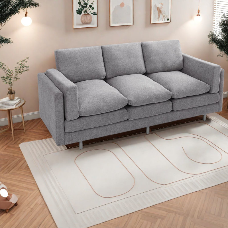 Cozy Modern Light Grey 3-seater Sofas, Chenille Upholstered Living Room Furniture