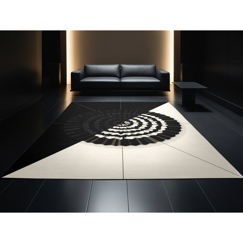 Machine Washable Tomohon Tart Posh & Luxe Geometric Rug in Black – Black Binding, 3x5