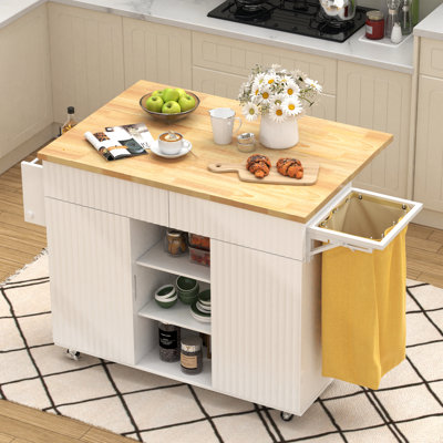 Îlot de cuisine roulant avec rangement, abattant et porte-sac pliable