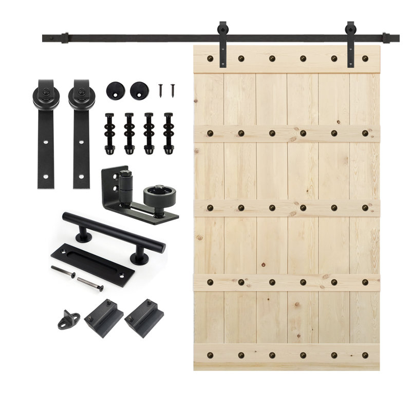 Ensemble de quincaillerie de porte de grange noueuse avec porte coulissante en bois massif / porte coulissante / surfaces simples