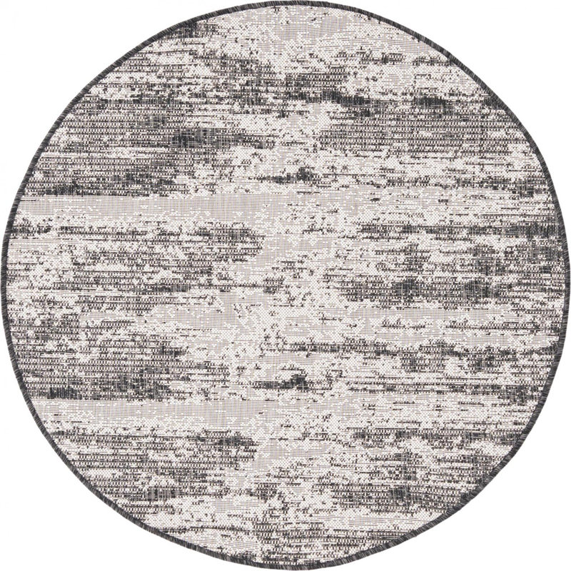Tapis d'extérieur moderne gris anthracite Noushin, Rond 4 pi