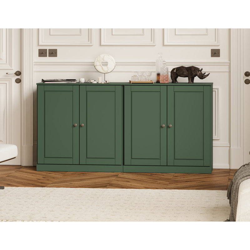 100% Solid Wood 64" Sideboard with Solid Doors, 4-Drawers and Adjustable Shelves, Green