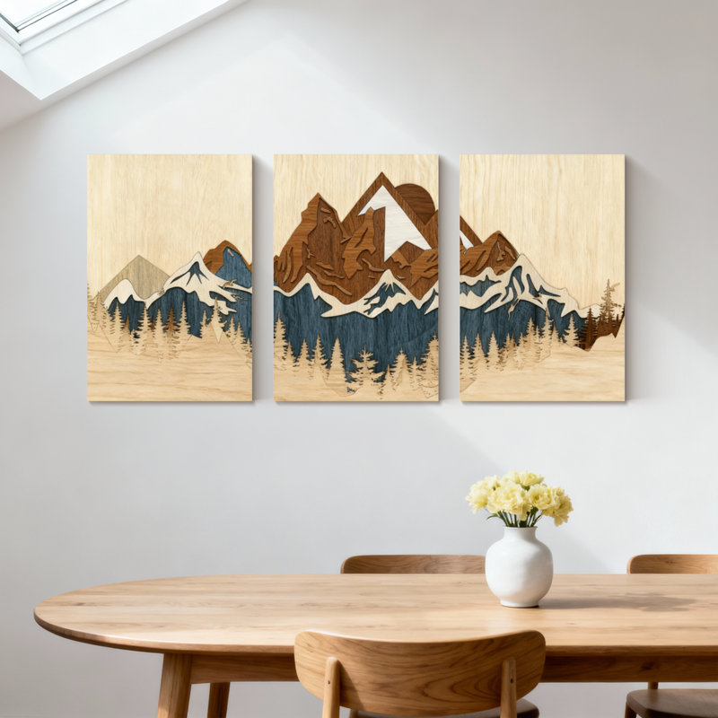 «Landscape & Nature Mountain Range Forest Reflection», ensemble de 3 impressions sur toile, H 30 po x l 60 po