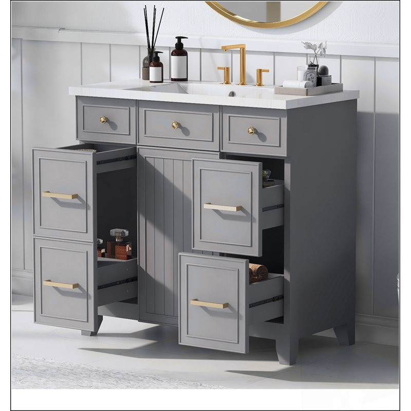 Ensemble de meuble-lavabo 36 po avec comptoir d'évier, gris, lavabo simple