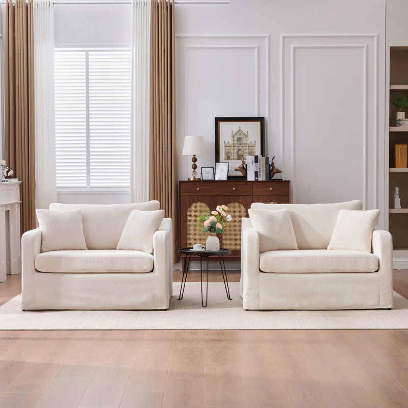 43.9" W Chenille Slipcovered Accent Armchair (Set Of 2), Beige
