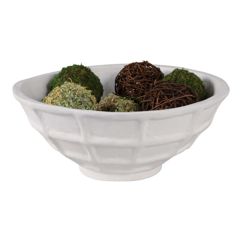 Decorative Bowl Paper Mache Textured Modern Design For Home Office Bedroom Or Living Room Decor - 6" White