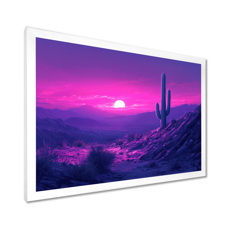 Lavande cactus au crépuscule II - art mural de cactus pour le salon, H 16 po x l 32 po, Cadre simple, Blanc