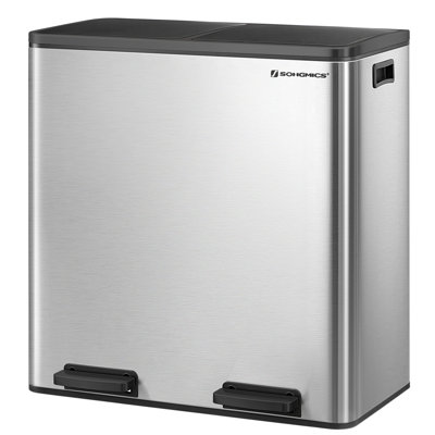 2 x 8 Gallon Stainless Steel Multi-Compartments Trash Can with 15 trash bags