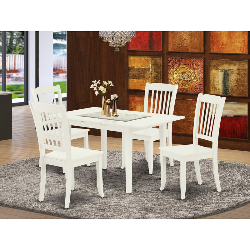 Ensemble de table de salle à manger 5 pièces moderne comprenant une table rectangulaire en bois avec feuille papillon et 4 chaises de salle à manger, lin blanc