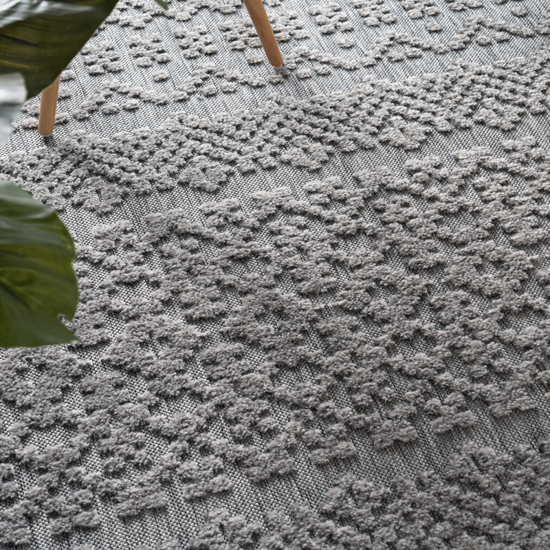 Scandinavian Geometric 3D Anthracite Outdoor Rug, Round 200 x 200cm