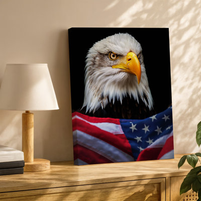 Canvas A Majestic Bald Eagle Gazes Intensely From The Shadows Its Wall Art Sharp Golden Beak And Striking White Head Feathers Canvas Wall Art