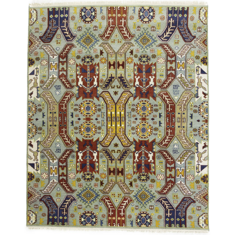 Tapis géométrique en laine fabriqué à la main Shirell, Rectangle 8 pi x 9 pi 11 po
