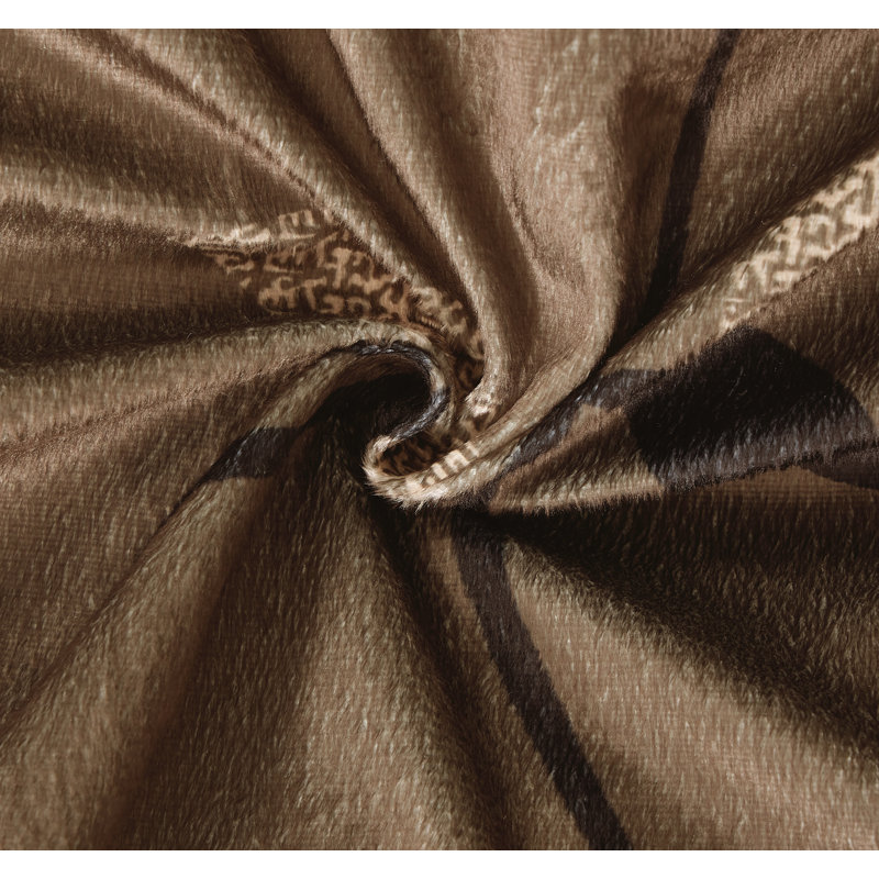 Pastora 7 Piece Short Plush Leaves Print Polyester Comforter Set, King Comforter + 6 Additional Pieces, Bronze