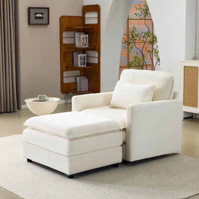 54" Modular Cloud With 22" Beige Cushions And 2 Throw Pillows For Bedroom - Modern Style Breathable Corduroy Construction Chenille Contemporary Design Soft High Support Seating