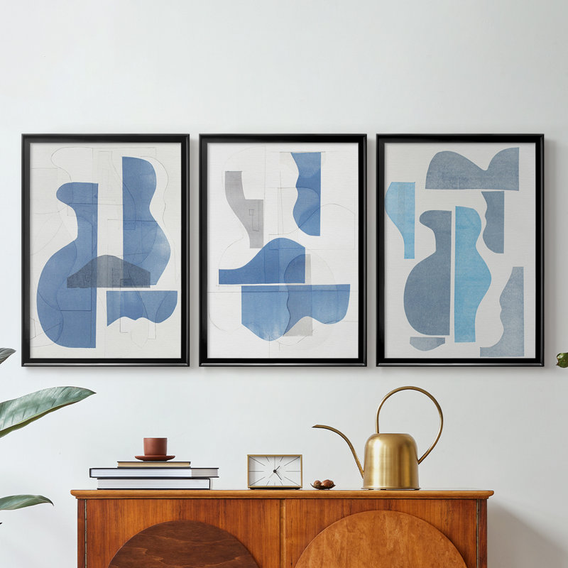 Pottery Forms I - Toile tendue avec châssis sur mesure - 3 pièces, Noir, noir, noir, noir, H 30 po x l 63 po